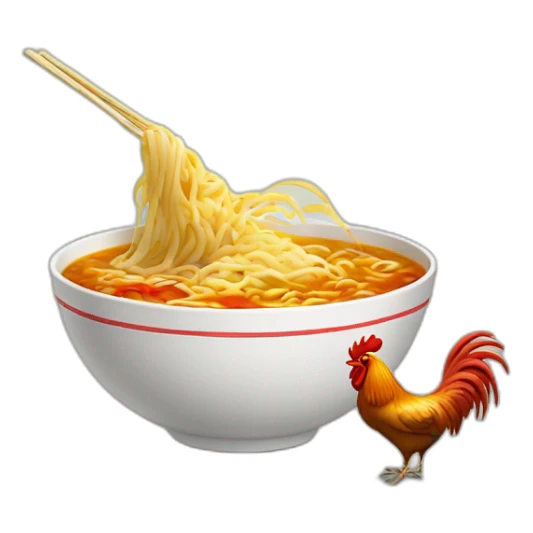 rooster eating noodle soup from umbrella sticker