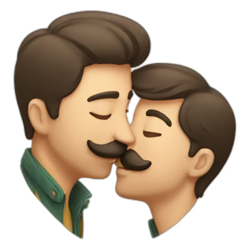 man kissing a guy with moustache sticker