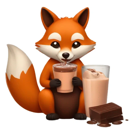 Fox Drinking chocolate milk with a raccoon sticker