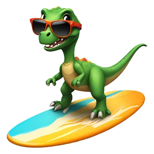 Dinosaur riding surf board with sunglasses sticker