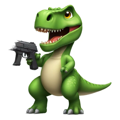 Dino holding a gun sticker