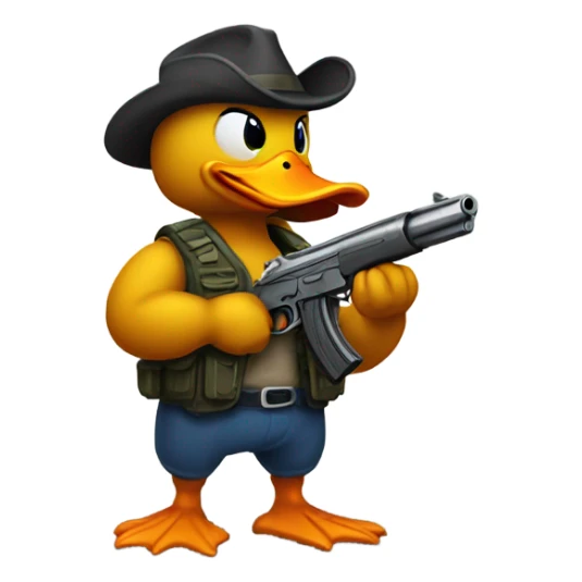 Duck has muscles with a gun sticker