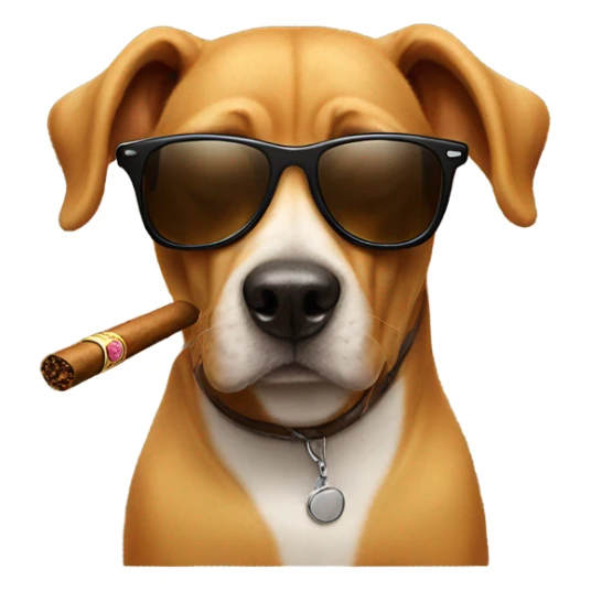 Dog with sunglasses and a cigar sticker