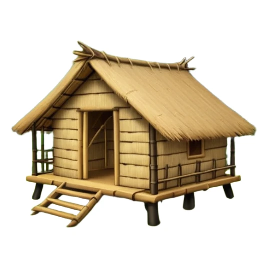 bamboo hut with volcano in the back side sticker