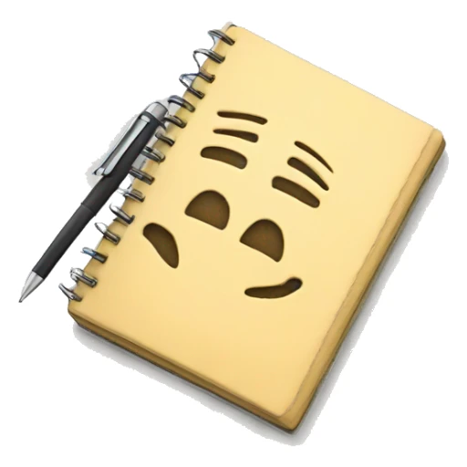 a notebook in which there is some text, a pen next to it sticker