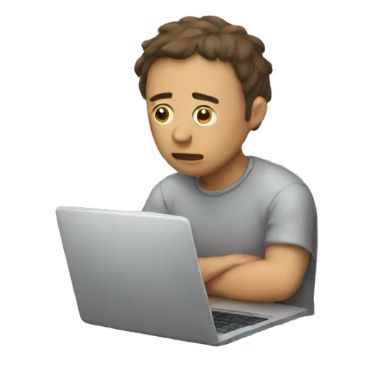sad person with laptop sticker