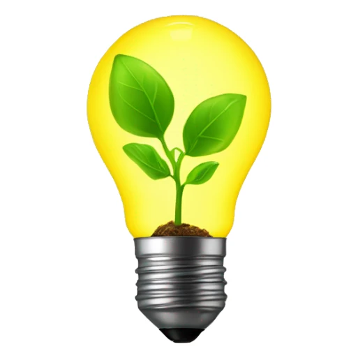 a plant sprout inside a yellow glowing idea lightbulb sticker