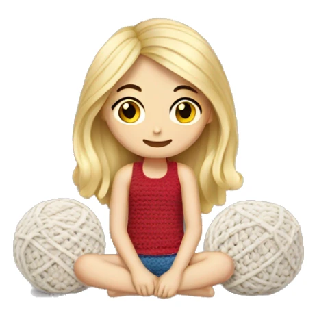 white blond Girl sitting doing crochet sticker
