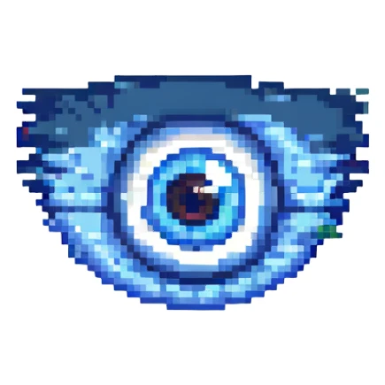blue eye, simple and clear, pixel art style sticker