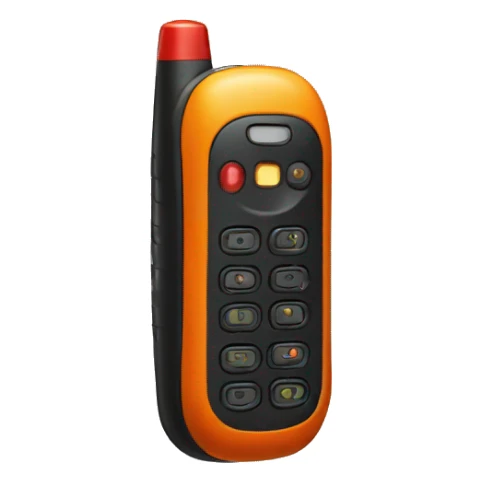 black walkie talkie with red-orange button on side sticker