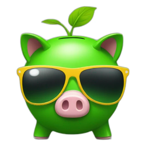 green piggybank with sunglasses sticker