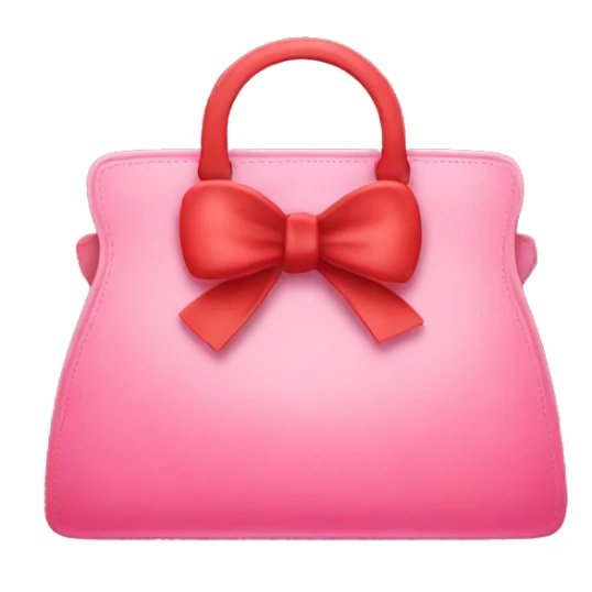 A pink handbag with a red bow sticker