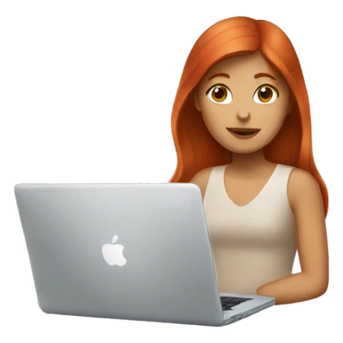 A red-haired girl with a MacBook  sticker