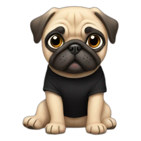 pug wearing a black t-shirt sticker
