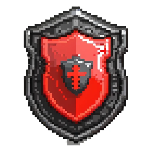 Shield badge with a digital lock and red warning symbols, cybersecurity theme, menacing look sticker