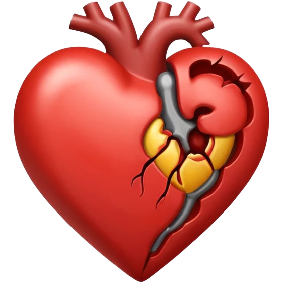 Un corazón humano roto de color gris con grietas  sangrando y expulsando sangre rodeado de vendas y tiritas que se despegan sin hacer efecto emoji