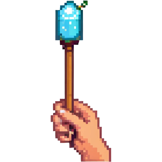 a magic wand and a hand, pixel art style emoji