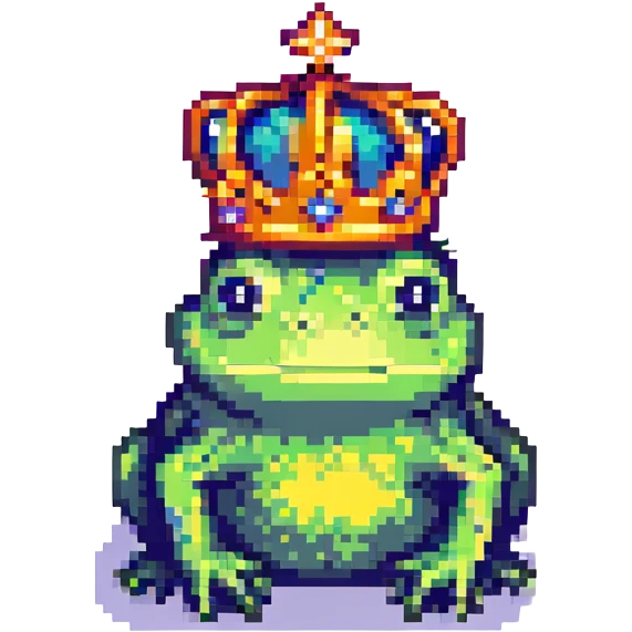 a crowned frog pixel art with a different color palette emoji