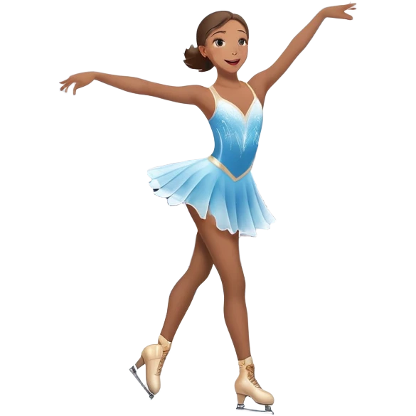 An icon featuring a graceful figure skater performing a spin on the ice. The background includes a grand ice rink palace with shining spotlights and cheering spectators in the stands. Transparent background highlights the elegance and artistry of figure skating emoji