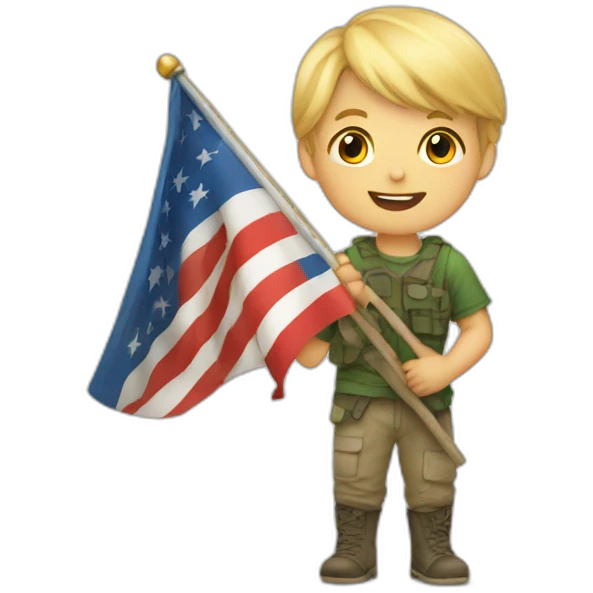 a young blond boy holding a flag "vivouk" emoji