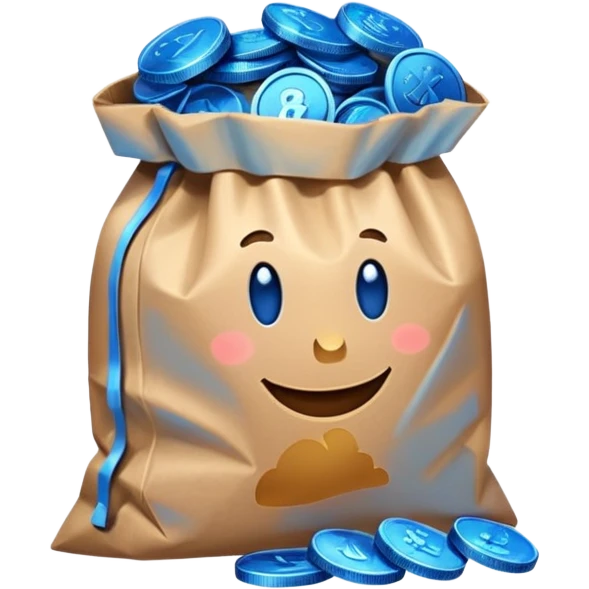 brown bag of blue coins emoji