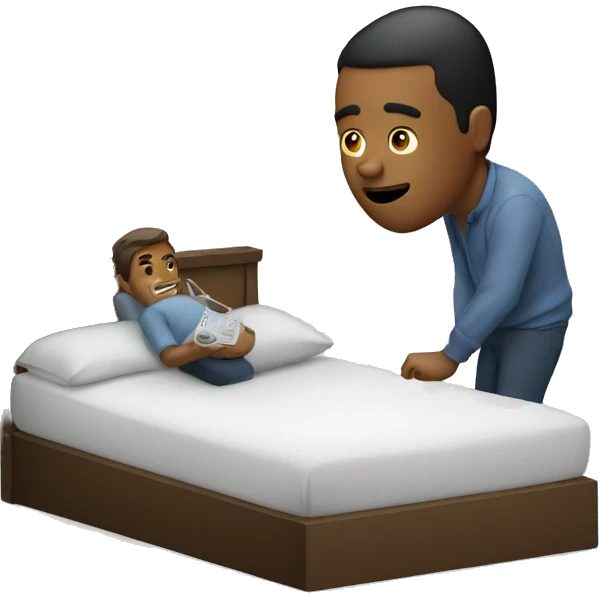 Man takes a phone from the bed emoji