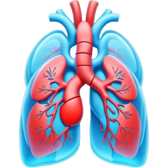 A 3D cartoon glowing digital lungs hologram with heartbeat lines, blue light effects, Memoji-style. emoji