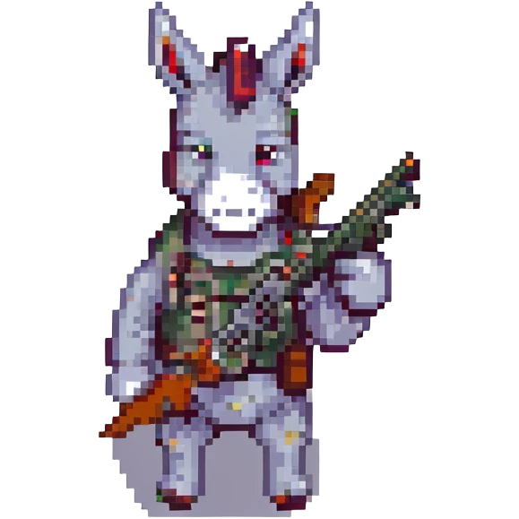 donkey shooting a gun, pixel art style emoji