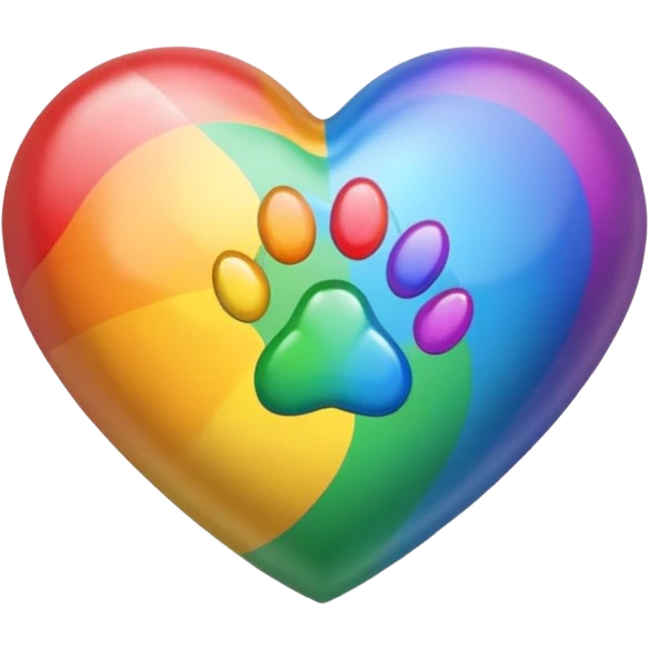 rainbow pride heart with a paw print on top, glossy look, no text emoji