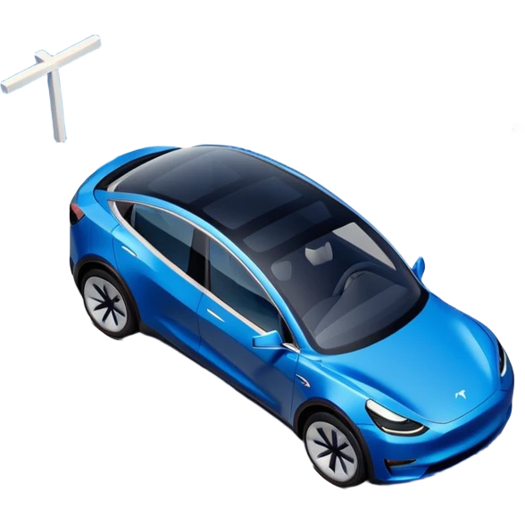 Tesla Model Y parking, seen from above. A blue line shows the planned trajectory emoji