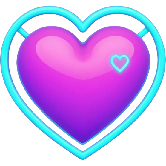 futuristic minimalistic glowing heart made of purple (#8B5CF6) and cyan (#00E0FF) neon lines, dark background, digital tech aesthetic, no face, 1:1 aspect ratio emoji
