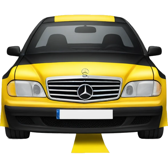 Mercedes covered with black and yellow tape emoji