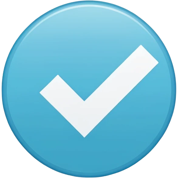 A small solid cyan-blue circle with a centered bright white check mark, clean and minimal, symbolizing trust and distinction. emoji