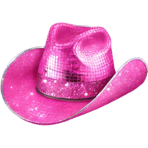 A pink disco ball with a sparkly cowboy hat on emoji
