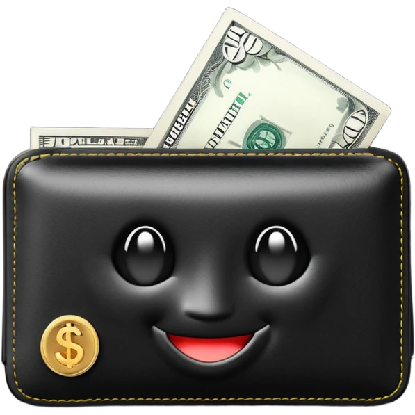 Rich emoji style black leather wallet with dollar bills, luxury money vibe, premium 3D emoji, ultra clean, high detail, no background
 emoji