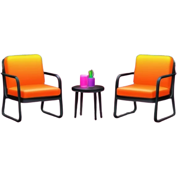  Apartment Windows with neon reflection, empty chair. emoji