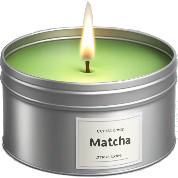 pretty matcha scented candle in silver tin with label realistic emoji