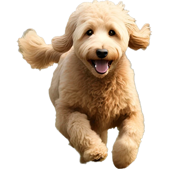 Golden doodle running through a field  emoji
