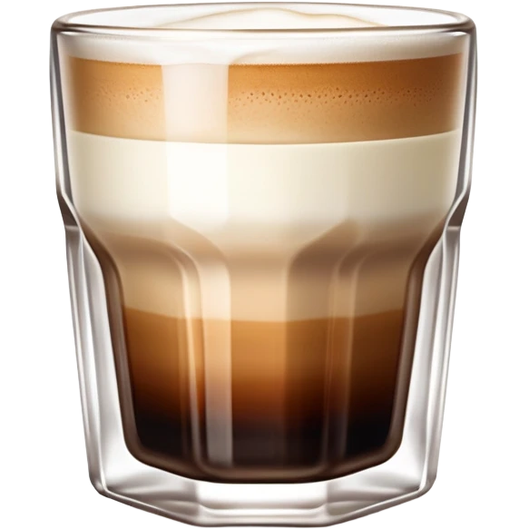 Small 4.5 ounce Gibraltar glass with cortado espresso drink, smooth gradient from light brown on top to darker at bottom, no white froth, just smooth milk and espresso integration emoji