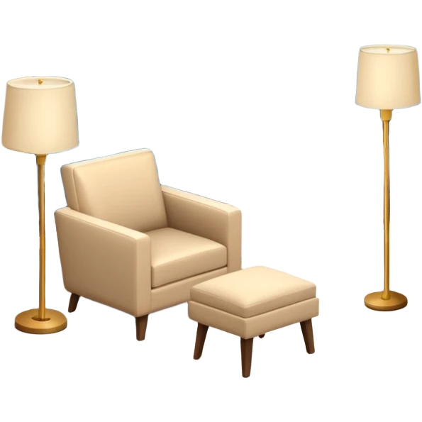 Isometric 3D corner of hotel room with modern floor lamp and modern beige armchair emoji