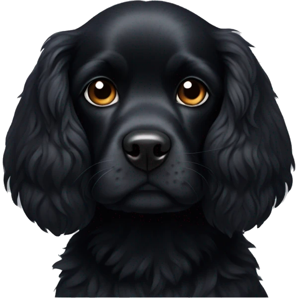 Small completely black spaniel with black fur on his whole face and white fur only on his chest emoji