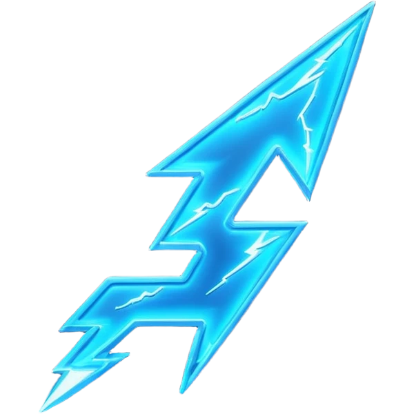 3d blue neon glowing transparent lightning emoji