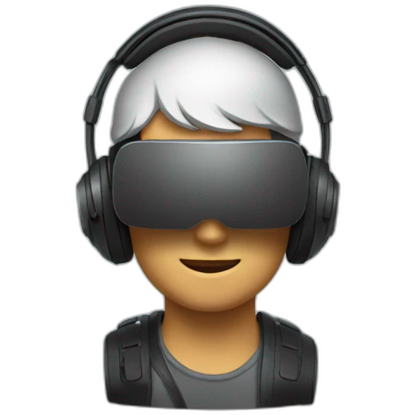 man wearing futuristic headphone and vr boc emoji