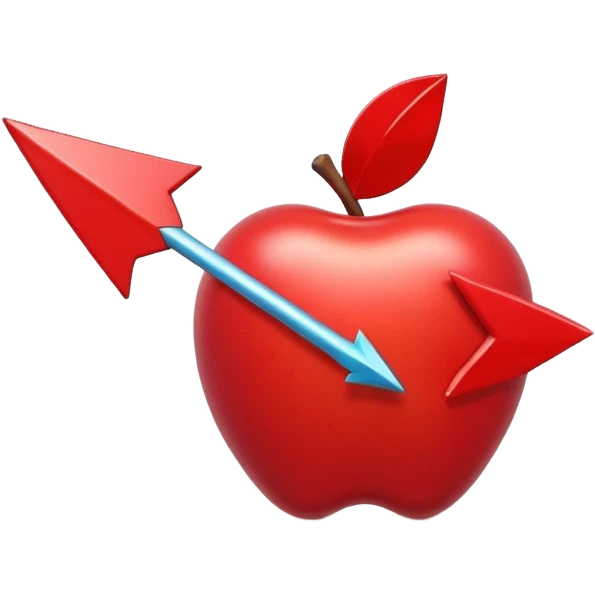 3D Apple style emoji of a pointed arrow, sleek and shiny, vibrant colors, floating on white background, soft shadows, high detail, playful and cute. emoji