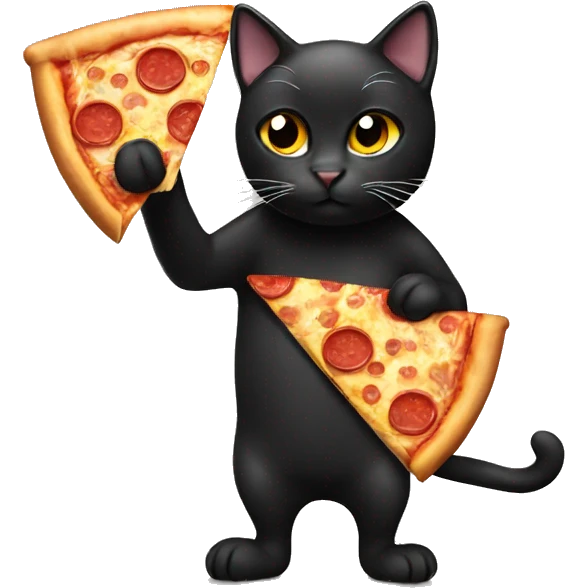 black cat holding a pizza emoji