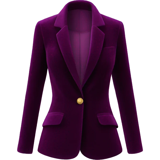 Realistic isolated open dark purple wine color velvet feminine fashion blazer jacket.  emoji