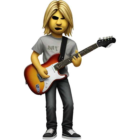 Kurt Cobain is holding an electric guitar, which is a fender brand that only shows itself on the top of the sheet
 emoji