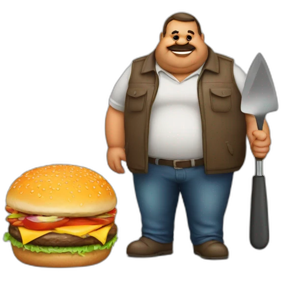 big fat man portuguese with burger and trowel emoji