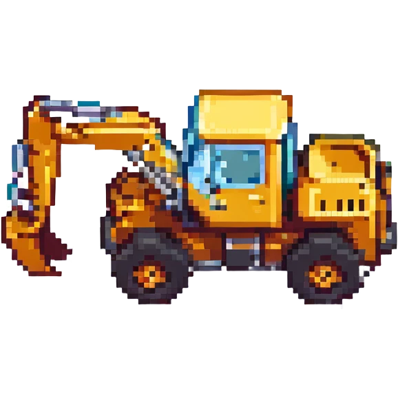 a digger construction vehicle, three-quarters view, pixel art style emoji