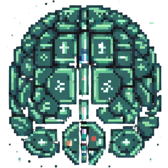 pixel art luminous crystal brain over ancient tablets with runes and various language symbols (A-Z, あ, 文, ع) orbiting in space around it emoji